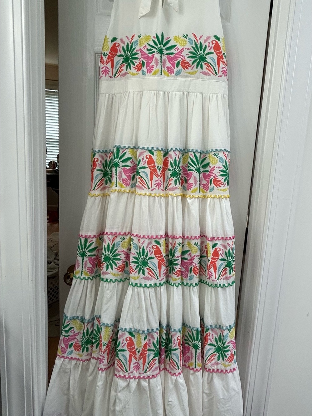 Boden Cotton Maxi Tie Neck Dress with Scalloped Trim - Picture 5 of 5
